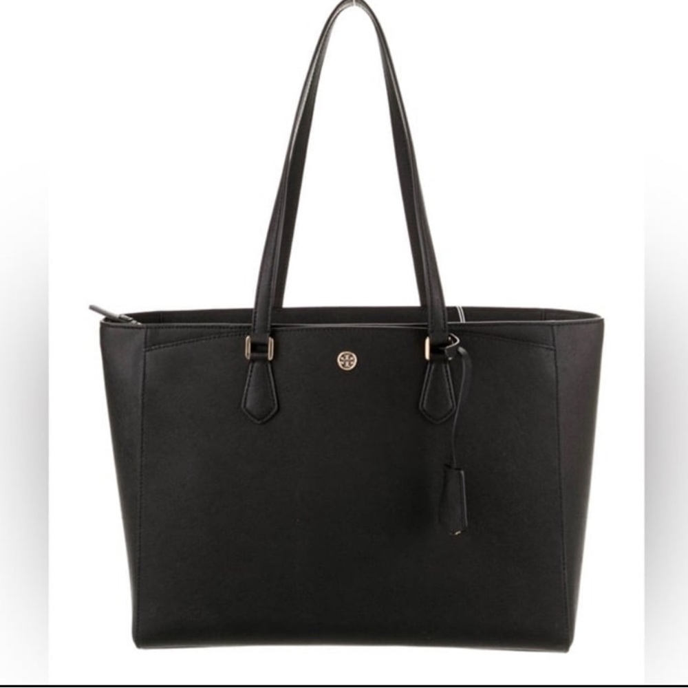 Tory Burch Large Robinson Black‎ Leather Tote Shoulder Bag